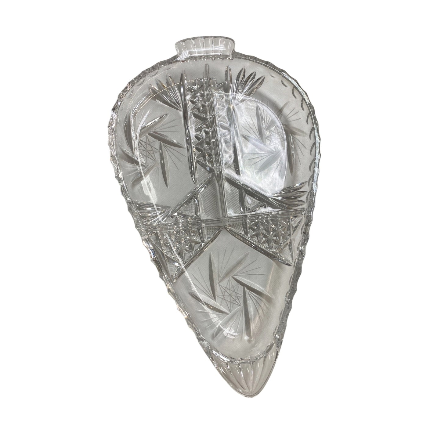 Vintage Crystal Cut Glass Divided Relish Dish