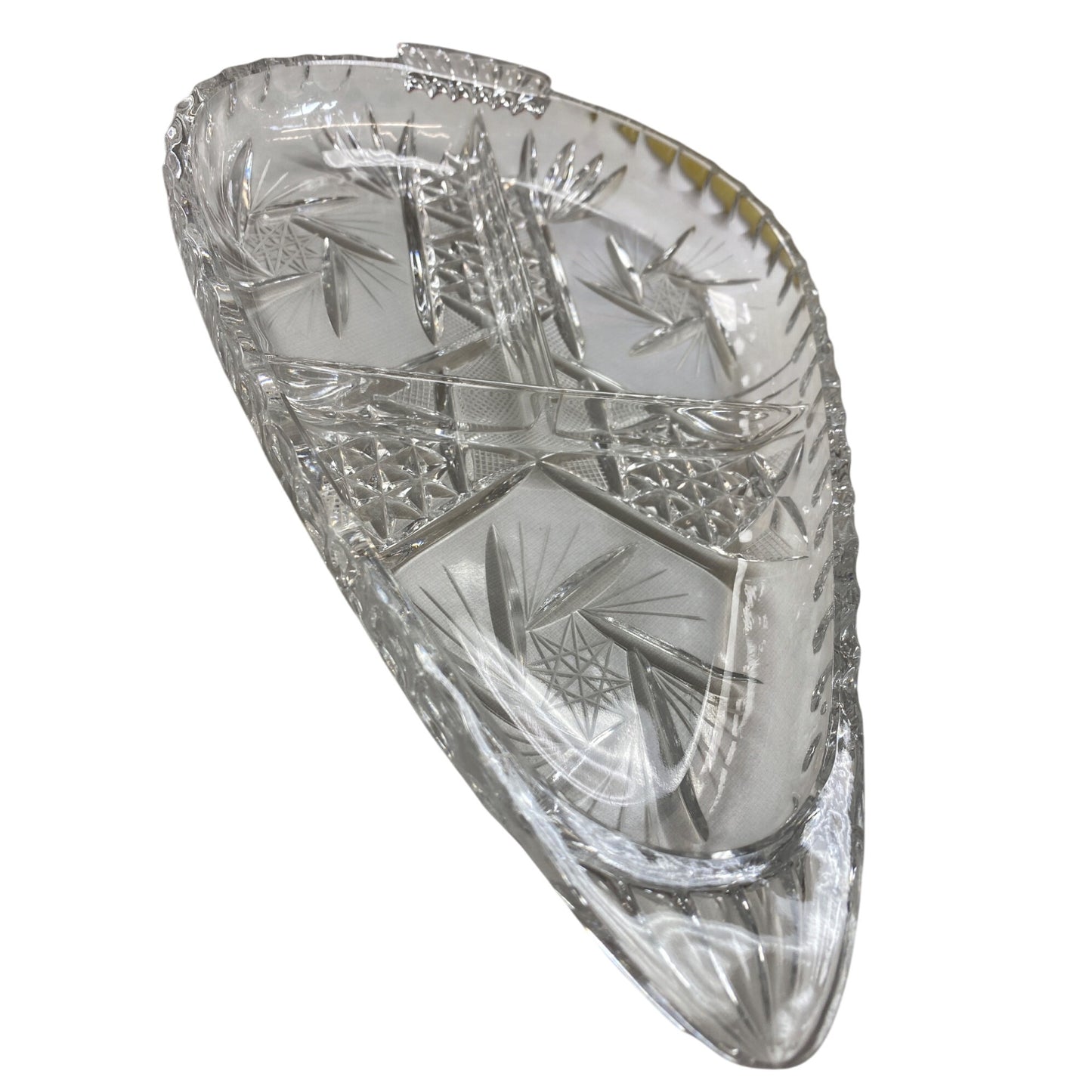 Vintage Crystal Cut Glass Divided Relish Dish