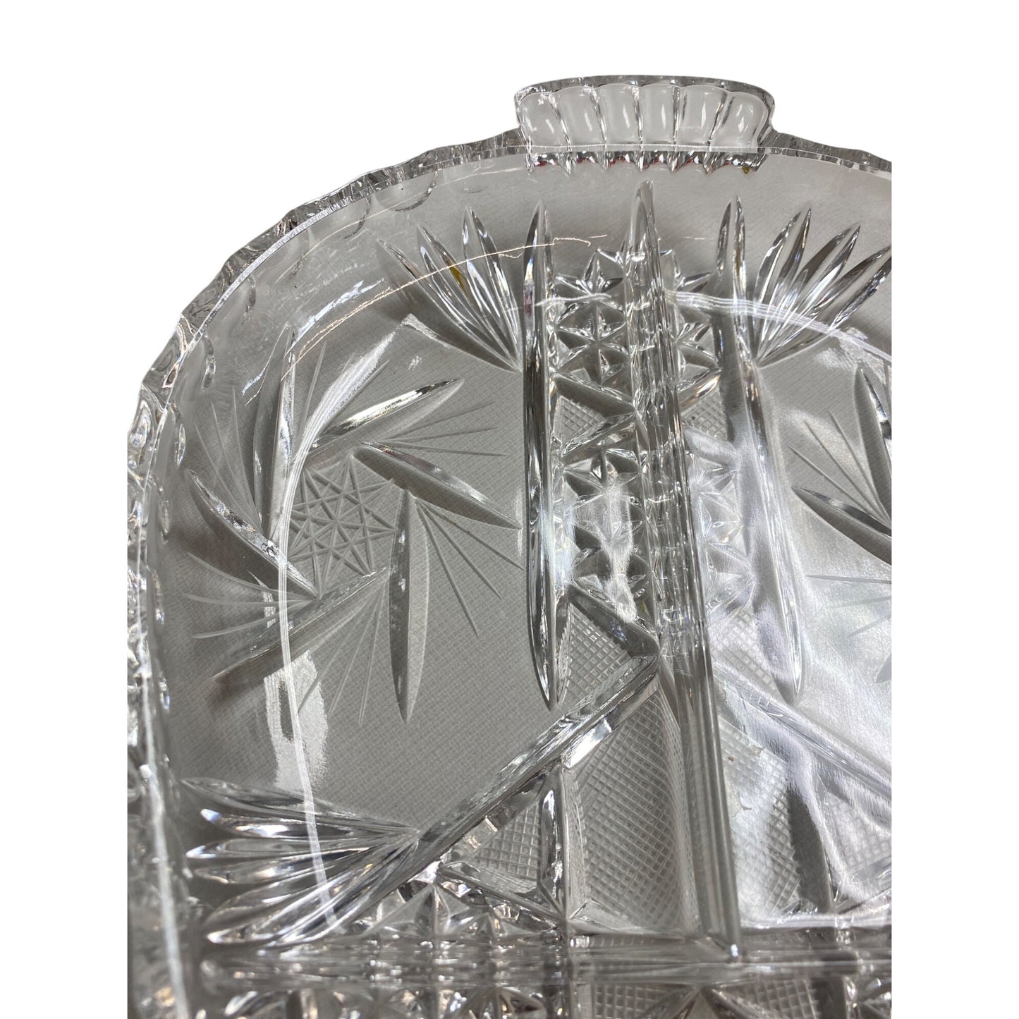 Vintage Crystal Cut Glass Divided Relish Dish