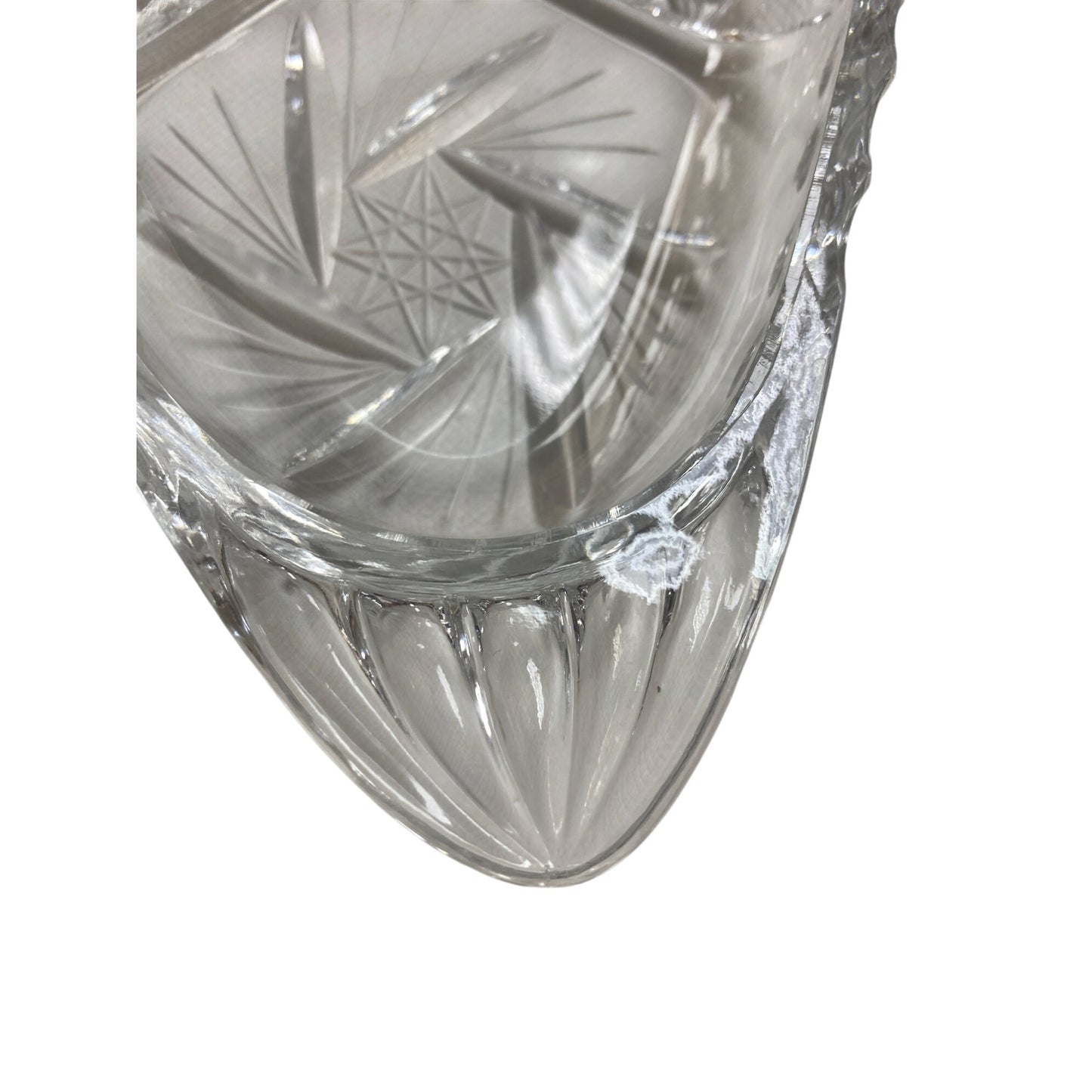 Vintage Crystal Cut Glass Divided Relish Dish