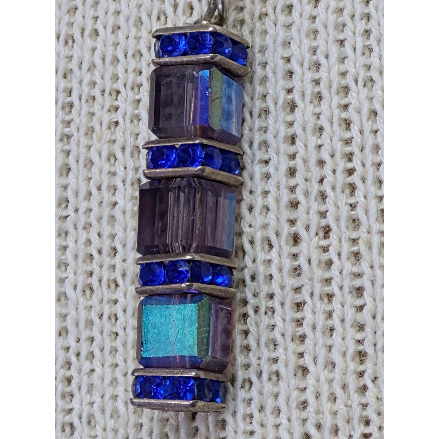 Blue Saphire Spectrum Square Stone Pendant Necklace 16 Inch .925 Sterling Silver Chain