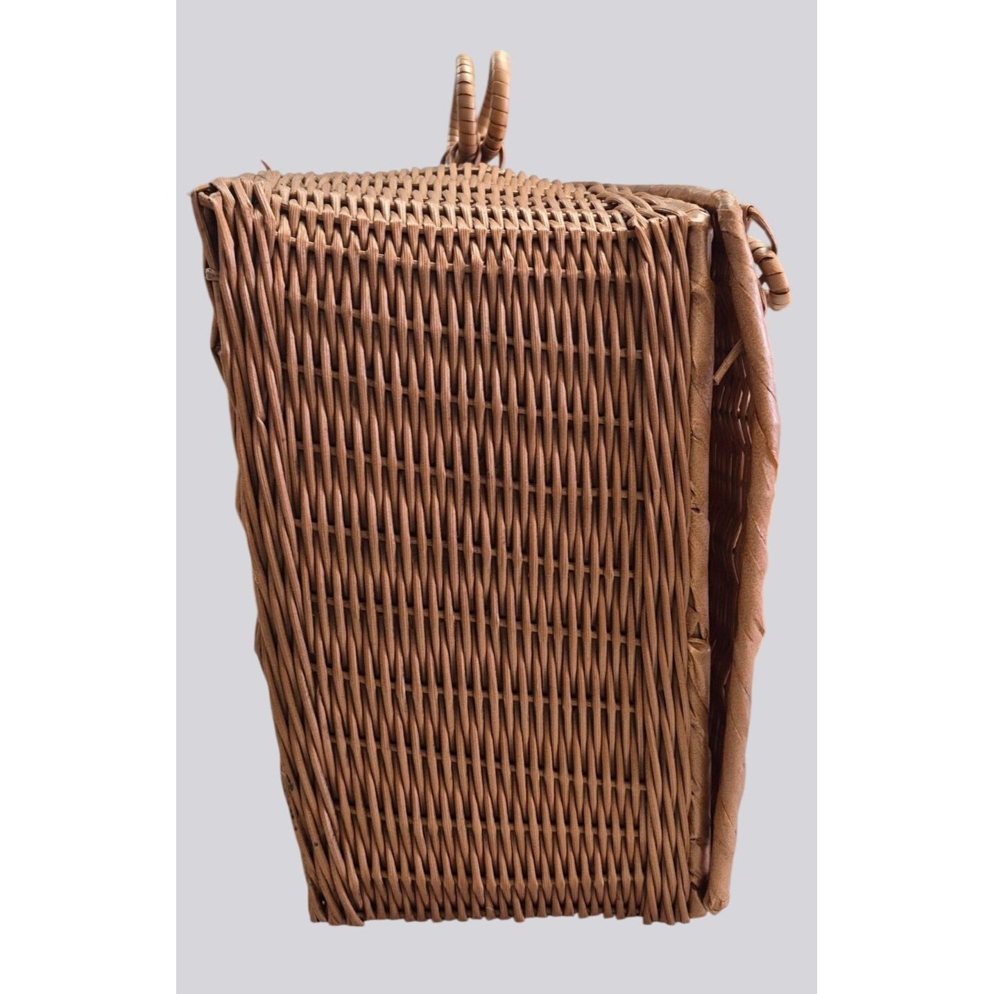Vintage Brown Wicker Picnic Basket Hamper With Handle & Side Latches