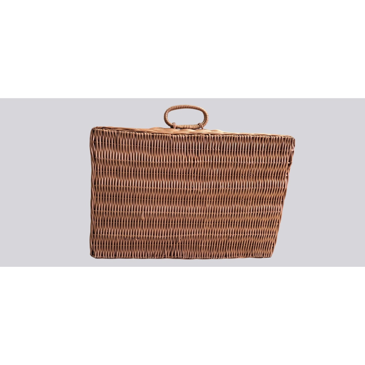 Vintage Brown Wicker Picnic Basket Hamper With Handle & Side Latches