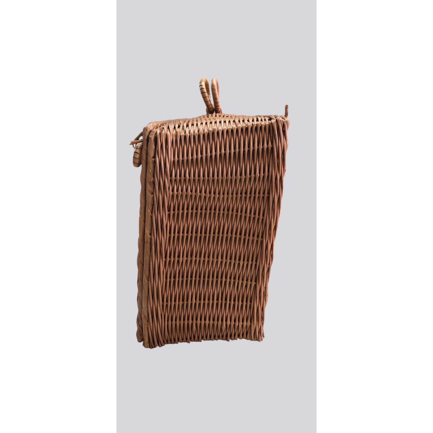 Vintage Brown Wicker Picnic Basket Hamper With Handle & Side Latches