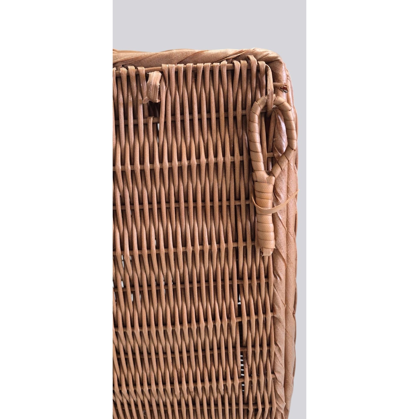 Vintage Brown Wicker Picnic Basket Hamper With Handle & Side Latches