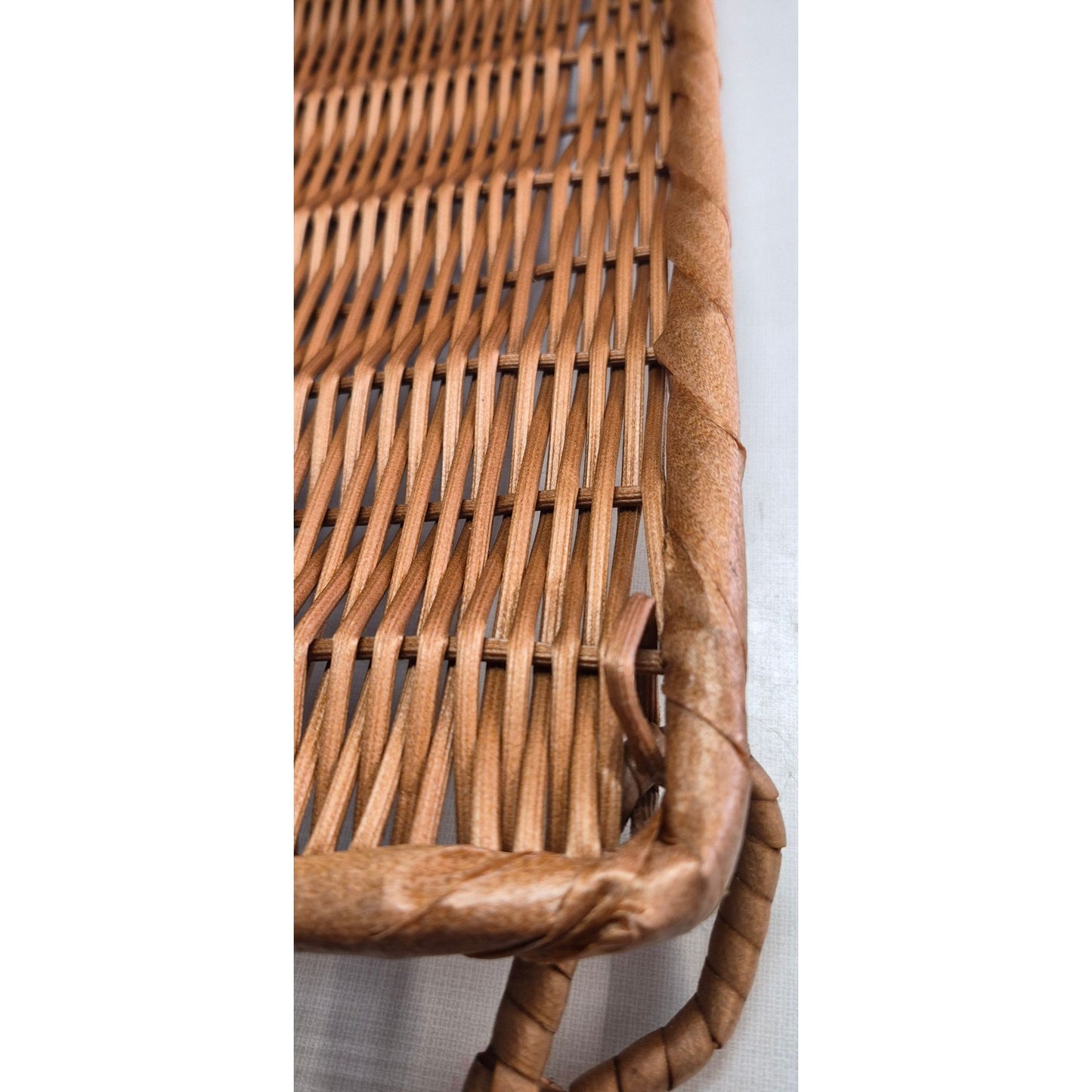 Vintage Brown Wicker Picnic Basket Hamper With Handle & Side Latches