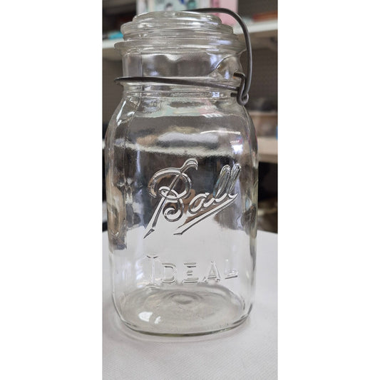 Vintage Ball Ideal Quart Jar Glass Mason wire Bail Lid No. 10