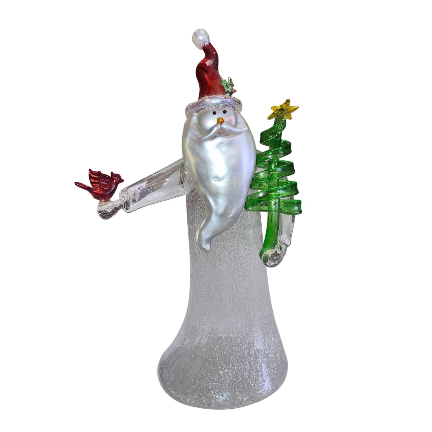 Blown Glass Santa Figurine With Christmas Tree & Bird Decoration