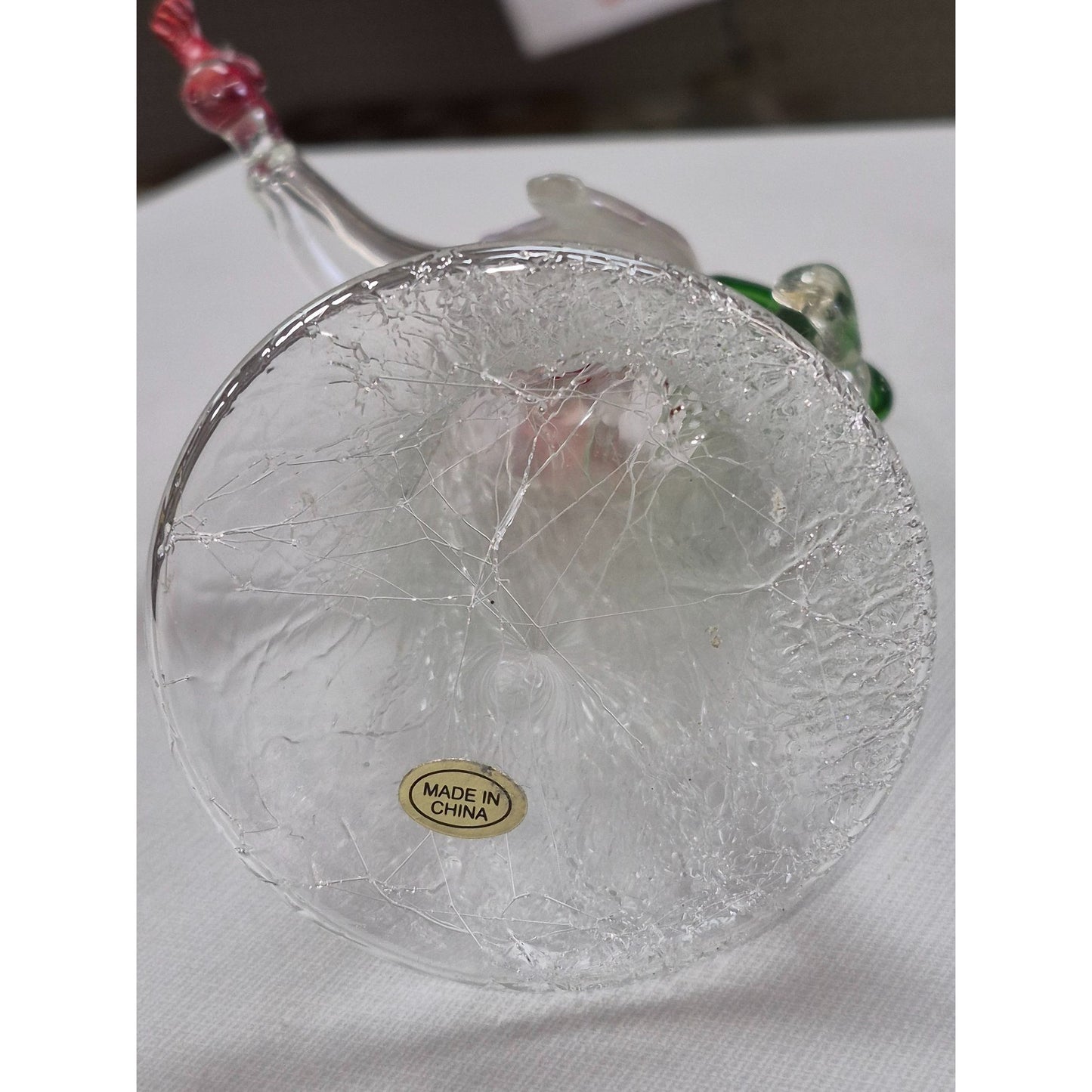 Blown Glass Santa Figurine With Christmas Tree & Bird Decoration