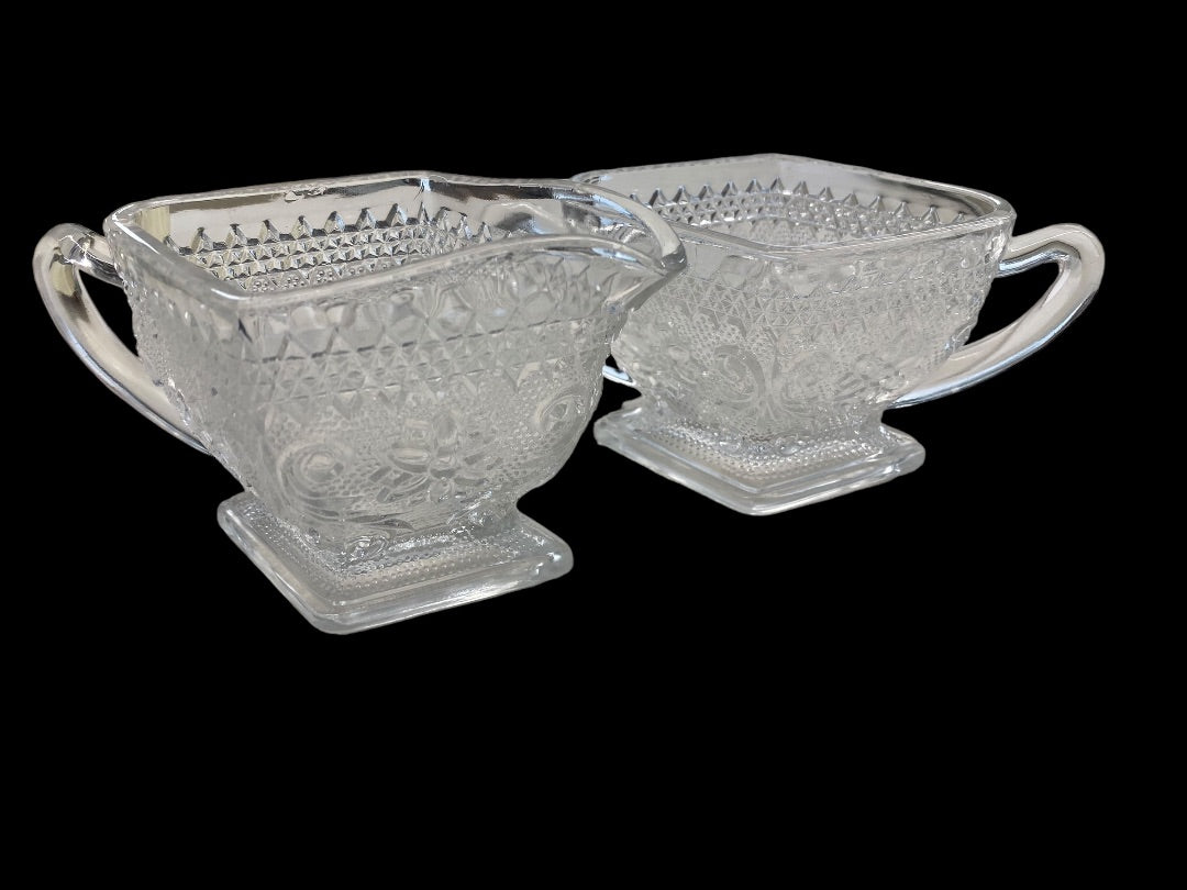 Crystal Clear Indiana Glass Cream & Sugar, 7"x5"x3.25"