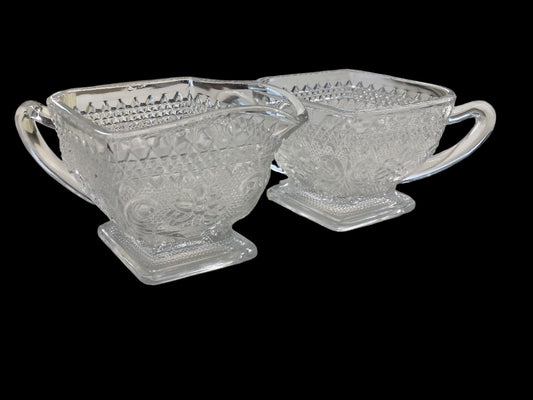 Crystal Clear Indiana Glass Cream & Sugar, 7"x5"x3.25"
