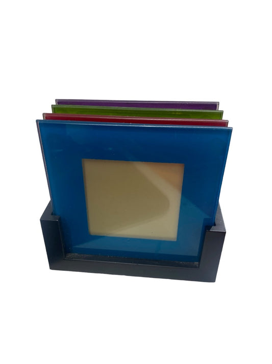 Glass Photo Square Coasters Set 4 with Holder