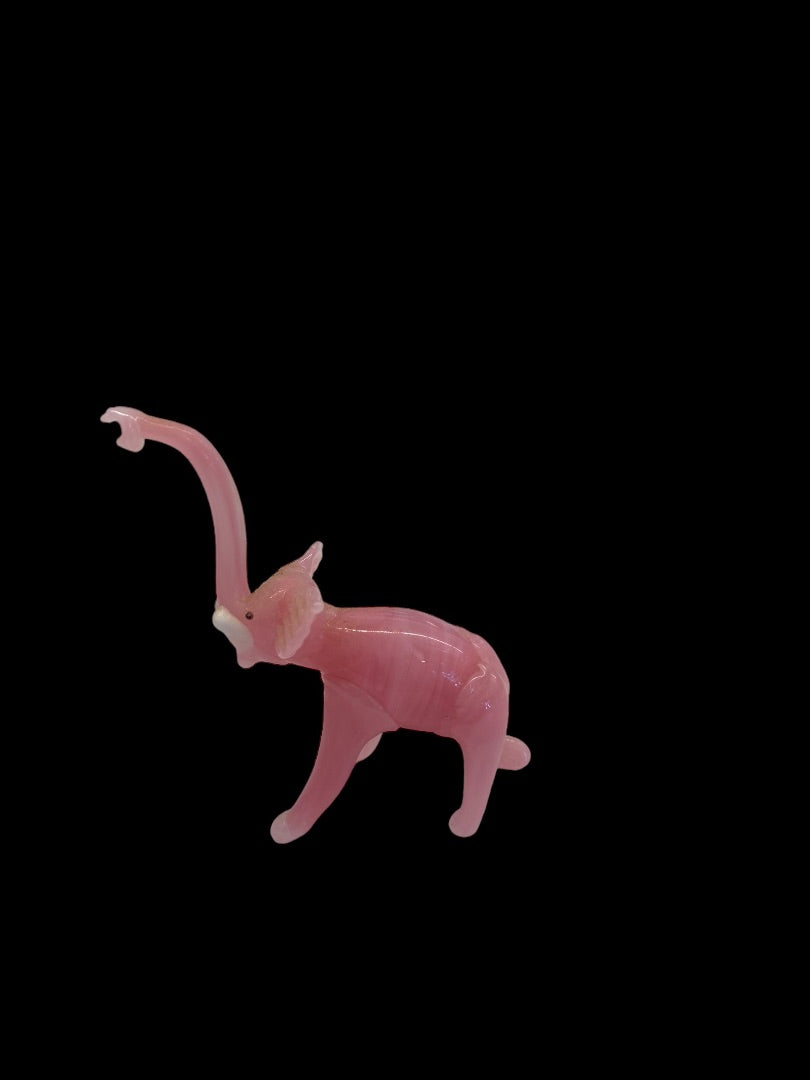 VINTAGE Hand Blown Miniature Art Glass Pink Elephant