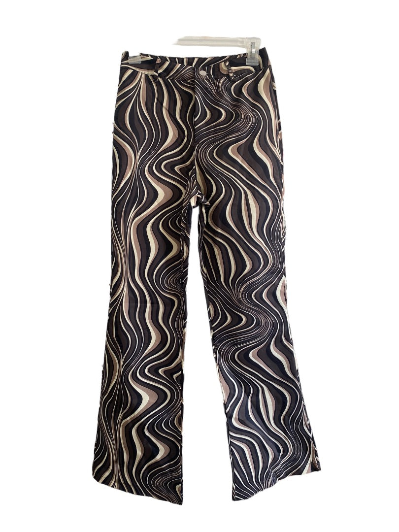 Brown & Black Swirl Printed Flare Legged Pants sz Small Retro Looking