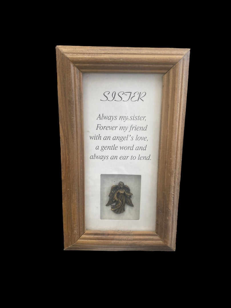 Sister and Angel Wooden Frame With Hand-Carved Angel