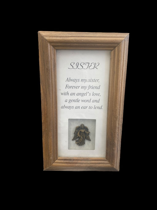 Sister and Angel Wooden Frame With Hand-Carved Angel