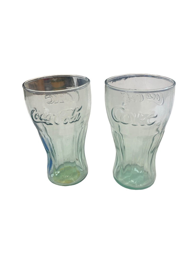 VINTAGE Coca-Cola Green Tinted Glasses Set of 2