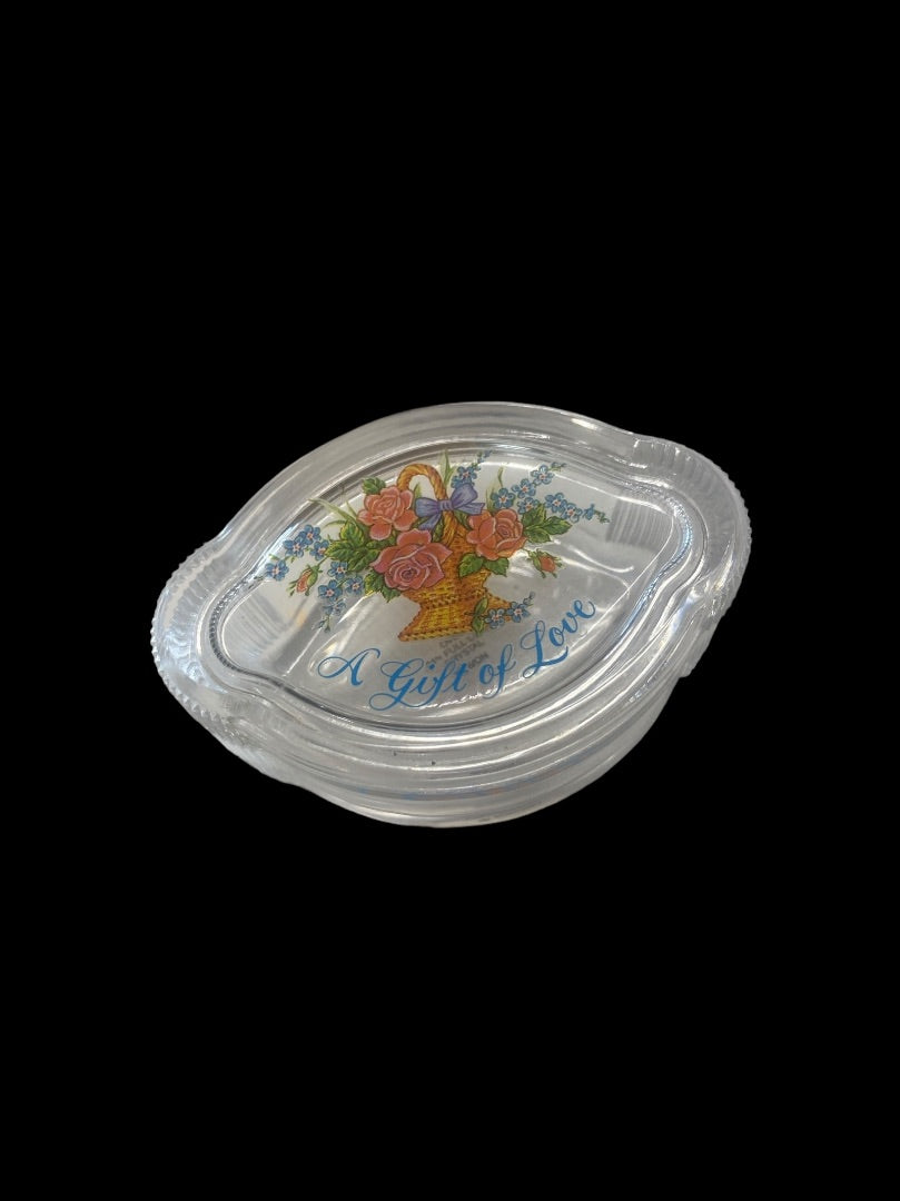 Vintage "A Gift of Love" Small Trinket Box Flower Basket on Lid 24% Lead Crystal