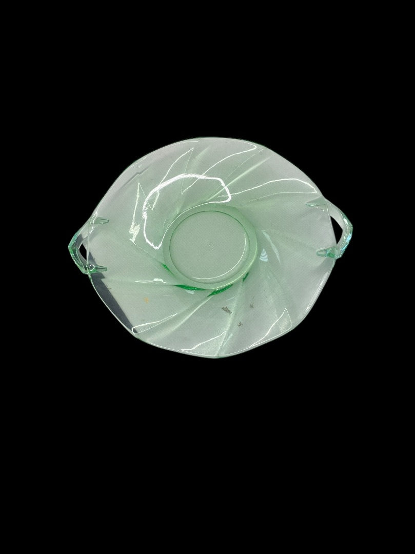 VINTAGE Green Depression Glass Plate with Handles
