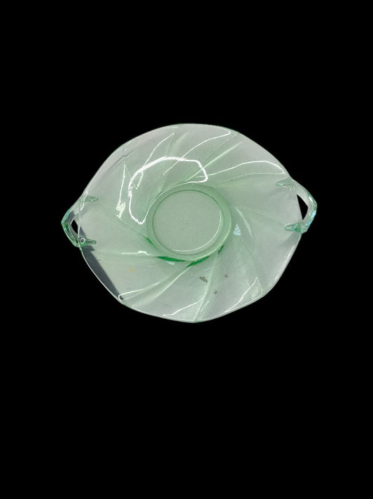 VINTAGE Green Depression Glass Plate with Handles