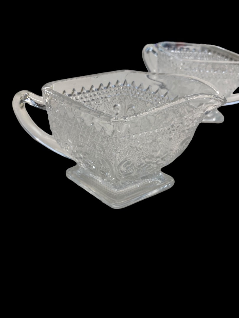 Crystal Clear Indiana Glass Cream & Sugar, 7"x5"x3.25"