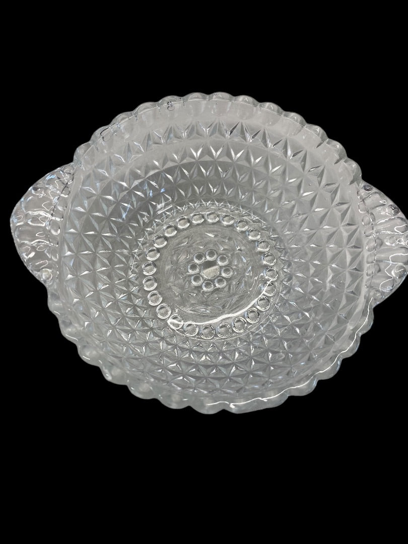 Clear Crystal Cut Diamond Double Handled Bowl Set