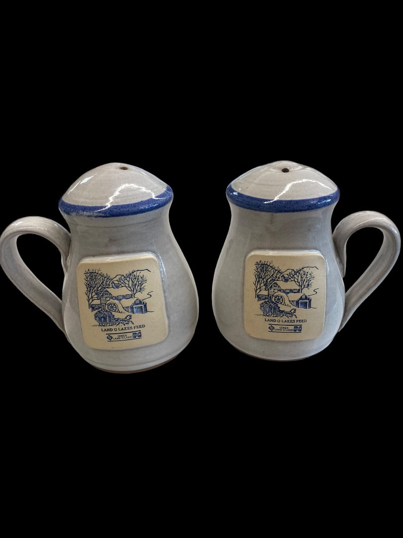 Vintage 1993 Land o' Lakes Feed Salt and Pepper Shakers Set Cenex Stoneware, 5"x