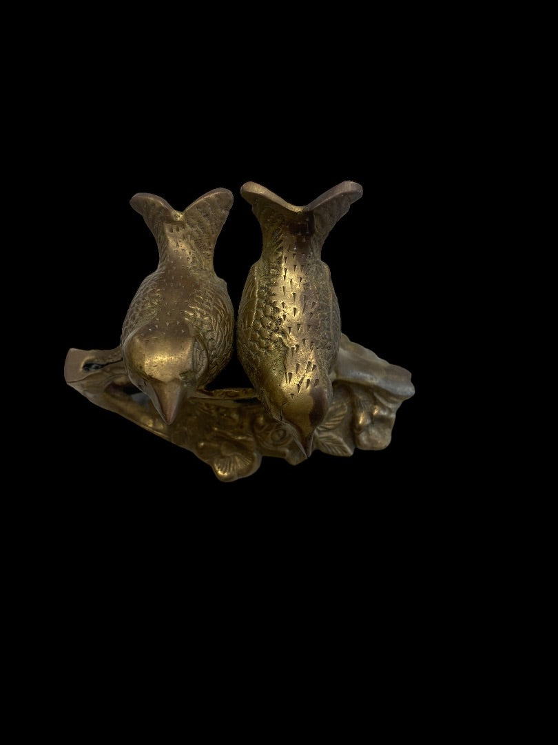 Vintage 1960s Brass Love Birds Perched On A Branch With Flowers Figurine