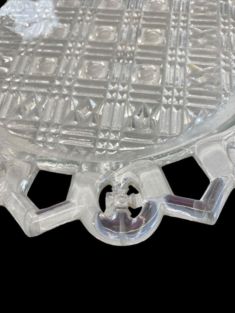 Vintage EAPG Clear Glass Plate German Iron Cross Edge