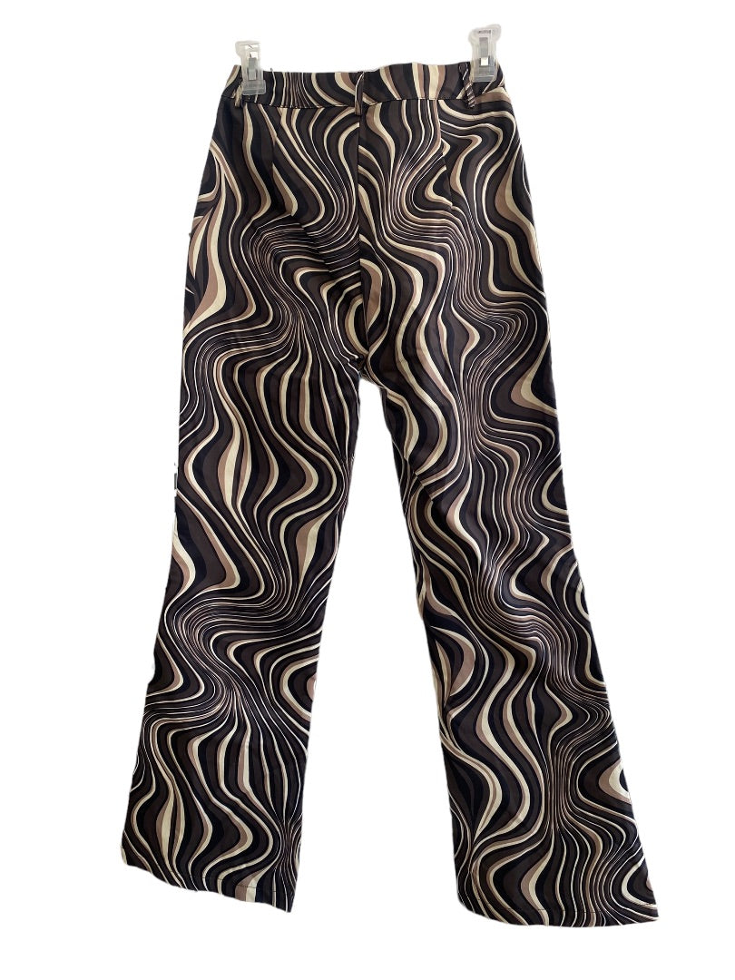 Brown & Black Swirl Printed Flare Legged Pants sz Small Retro Looking