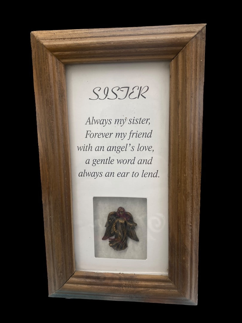 Sister and Angel Wooden Frame With Hand-Carved Angel