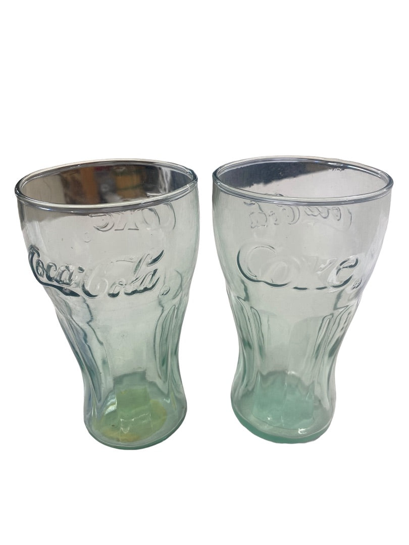 VINTAGE Coca-Cola Green Tinted Glasses Set of 2