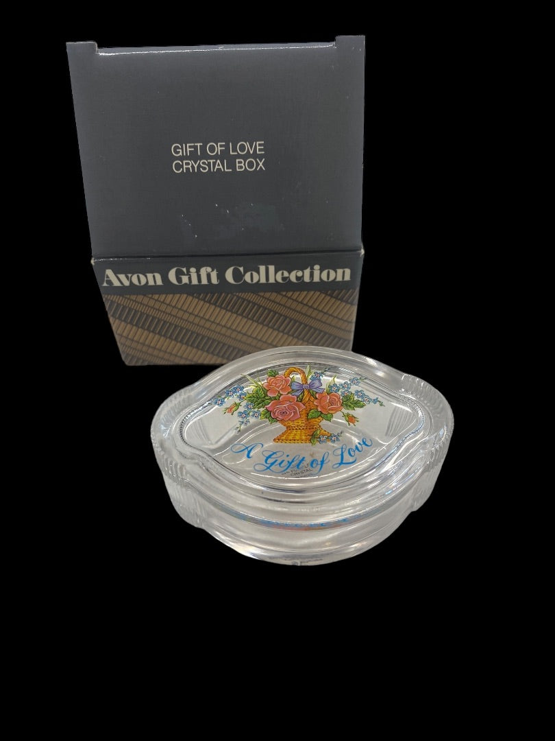 Vintage "A Gift of Love" Small Trinket Box Flower Basket on Lid 24% Lead Crystal