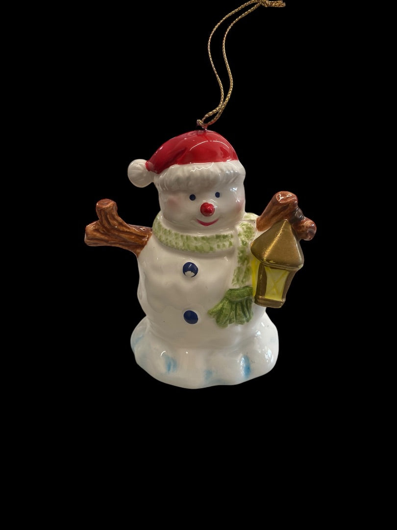 Ceramic Porcelain Vintage Snowman Christmas Tree Ornament