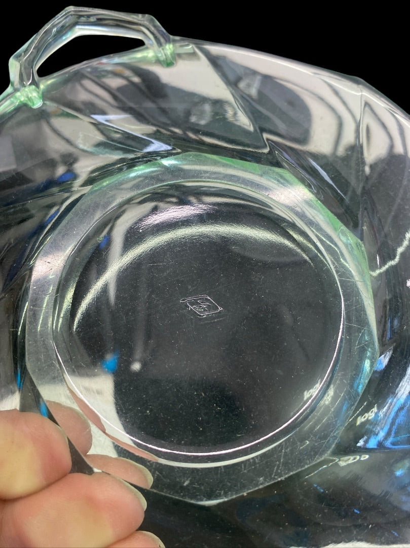 VINTAGE Green Depression Glass Plate with Handles