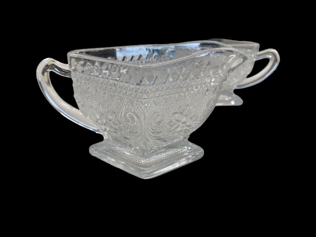 Crystal Clear Indiana Glass Cream & Sugar, 7"x5"x3.25"