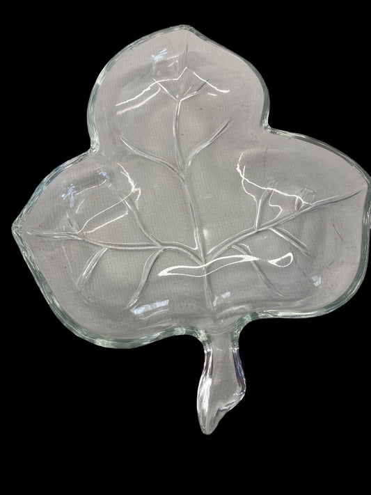 Vintage Clear Glass Leaf Candy Nut Dish Plate