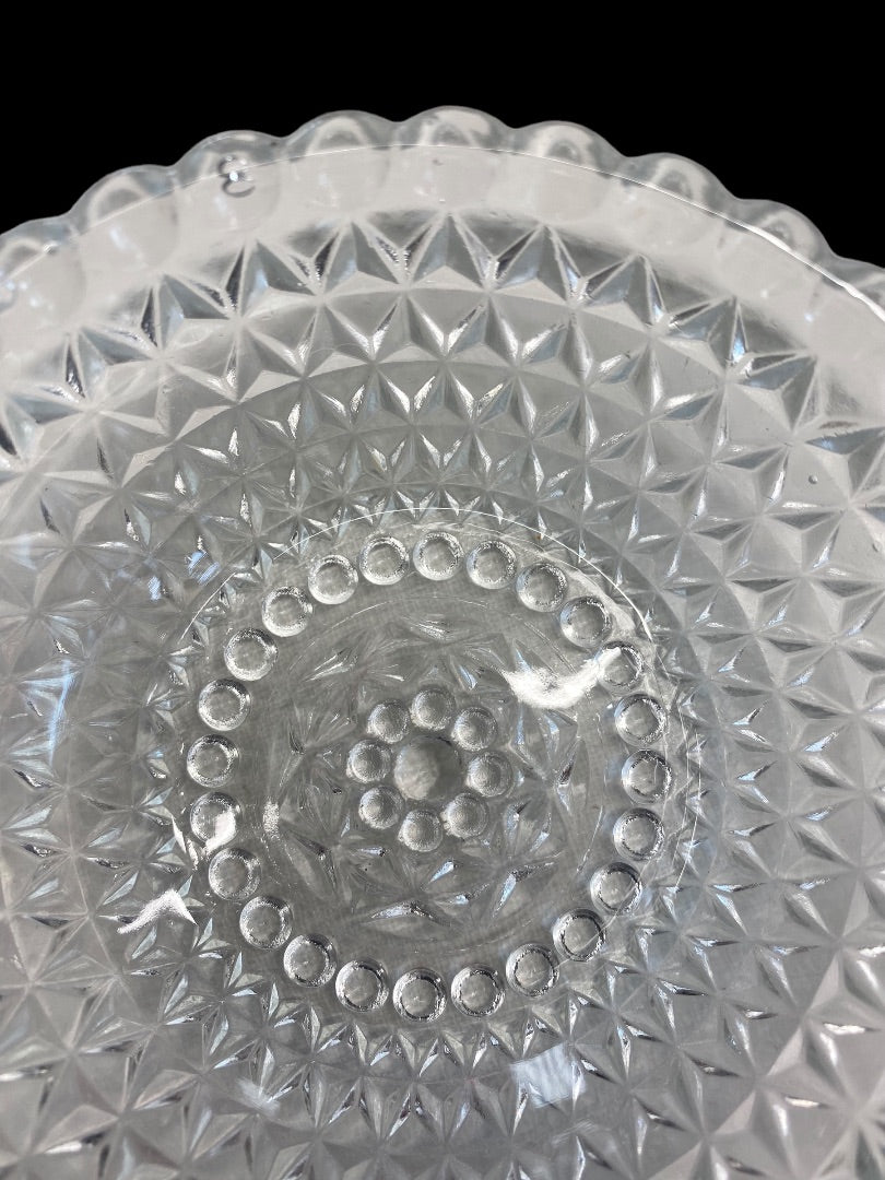 Clear Crystal Cut Diamond Double Handled Bowl Set