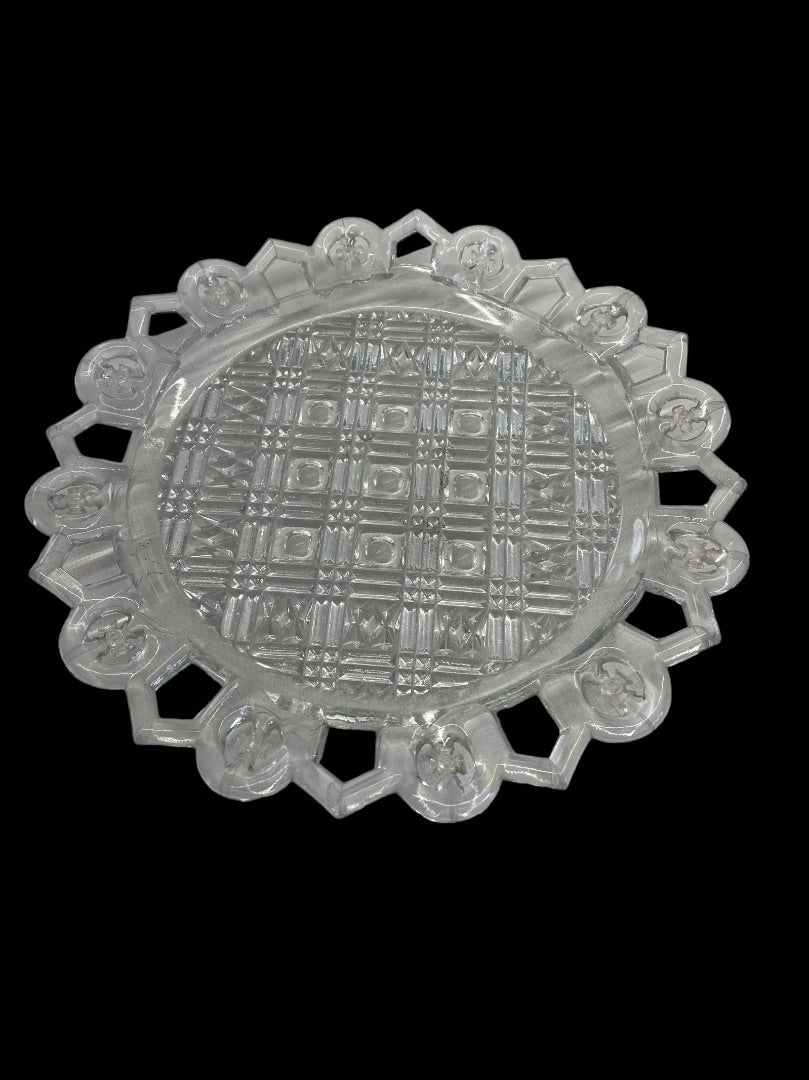 Vintage EAPG Clear Glass Plate German Iron Cross Edge