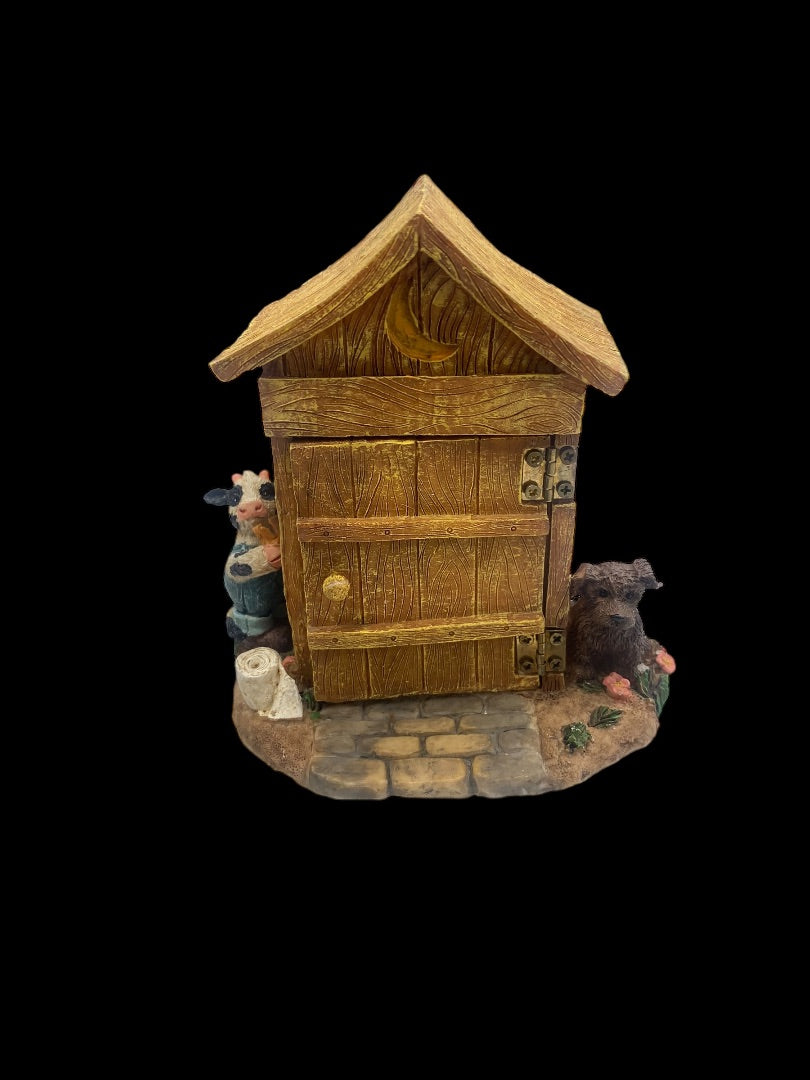 Cows and Dog With Outhouse Figurine Door Opens