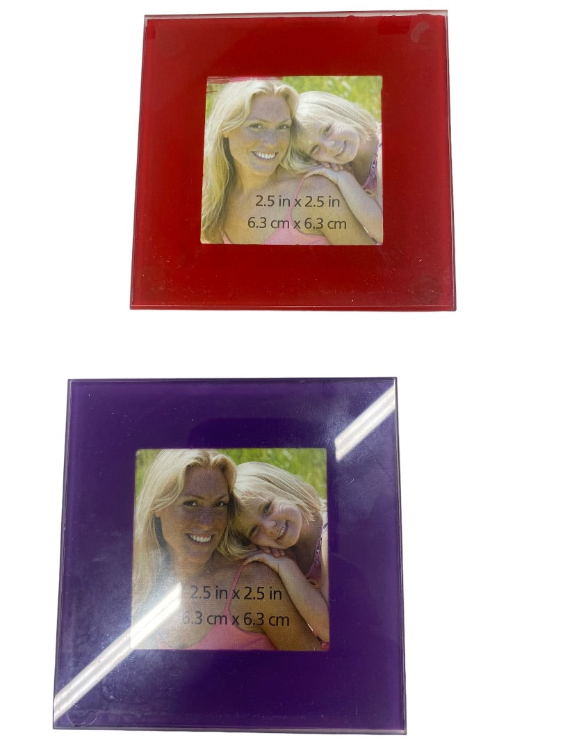 Glass Photo Square Coasters Set 4 with Holder