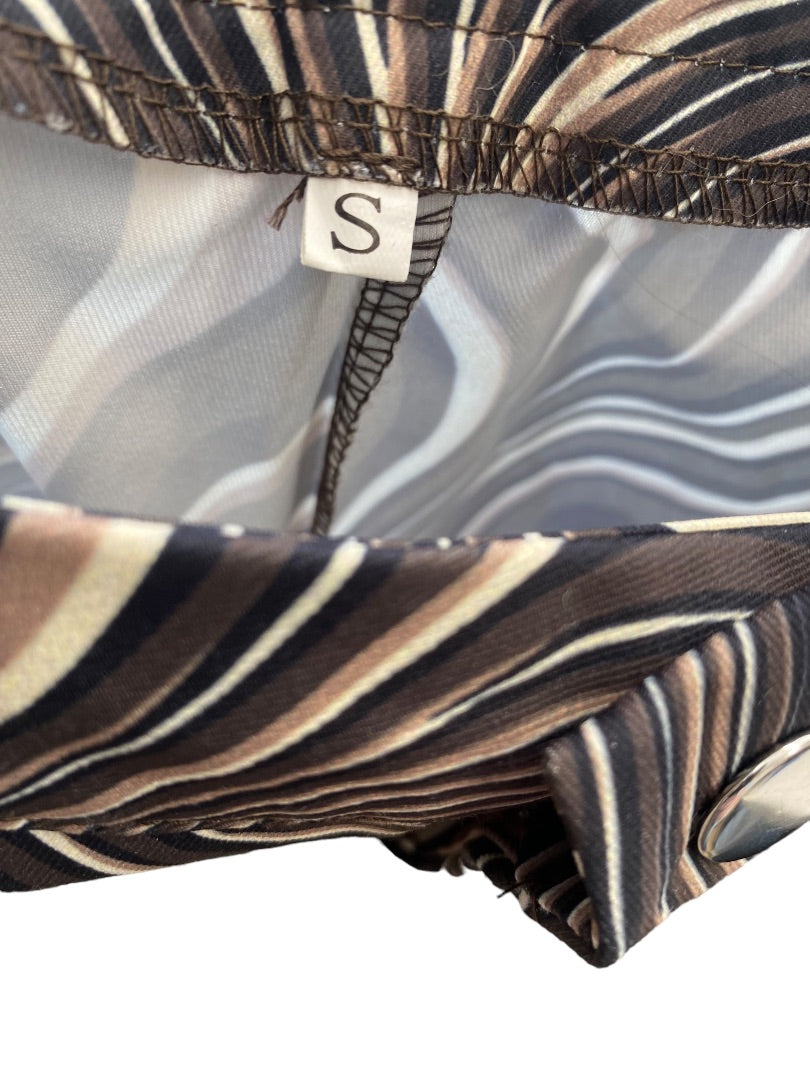 Brown & Black Swirl Printed Flare Legged Pants sz Small Retro Looking