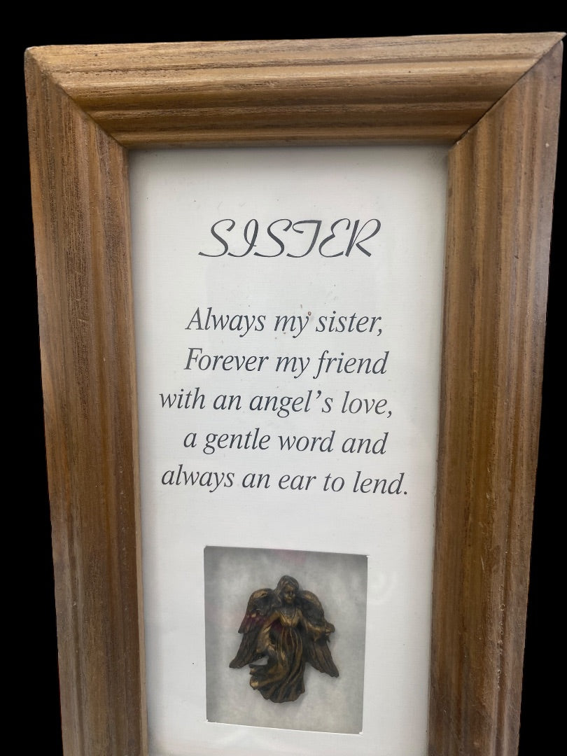 Sister and Angel Wooden Frame With Hand-Carved Angel