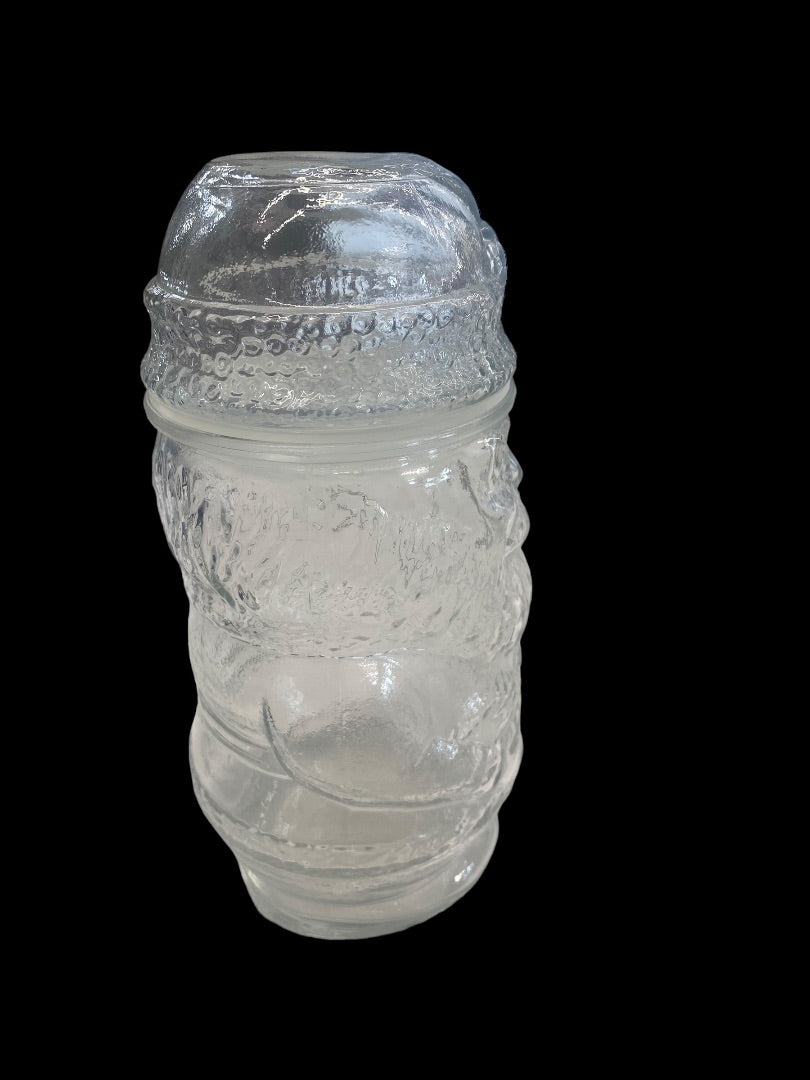 VINTAGE Clear Glass Santa St, Nick Canister Candy Jar Christmas