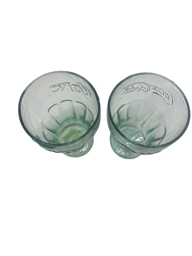 VINTAGE Coca-Cola Green Tinted Glasses Set of 2