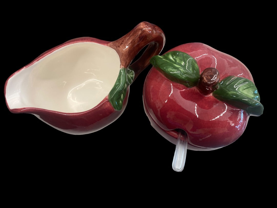 Ceramic Apple Creamer and Sugar Set