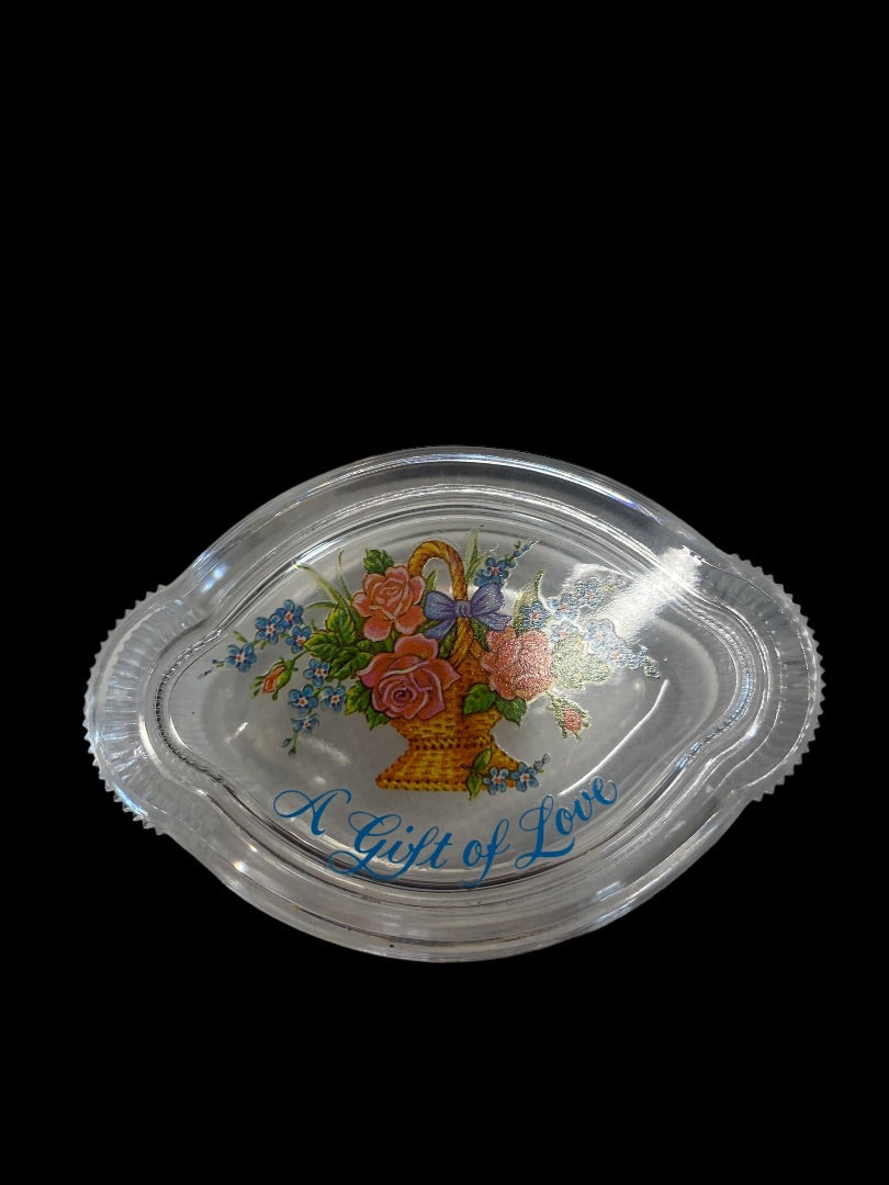Vintage "A Gift of Love" Small Trinket Box Flower Basket on Lid 24% Lead Crystal