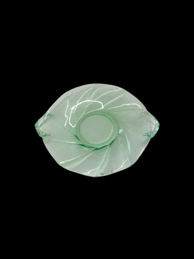 VINTAGE Green Depression Glass Plate with Handles