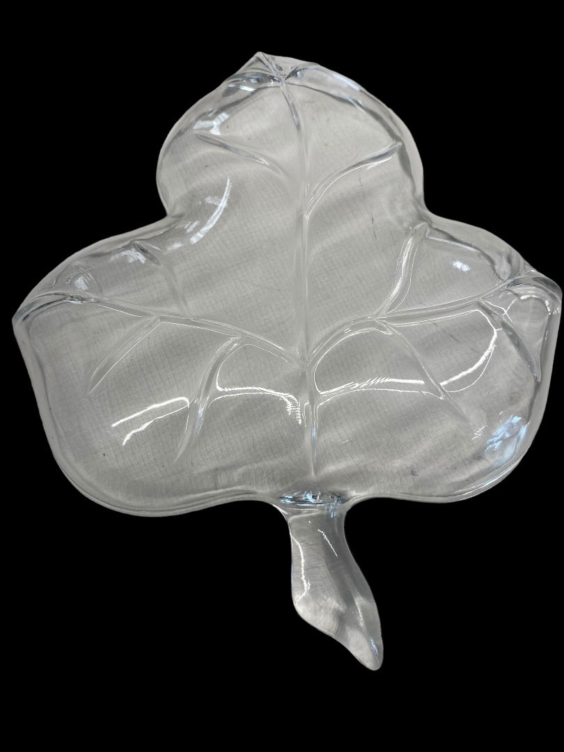 Vintage Clear Glass Leaf Candy Nut Dish Plate