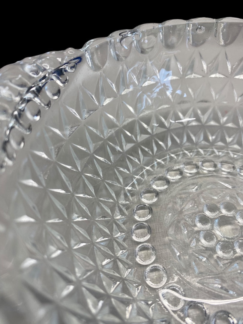Clear Crystal Cut Diamond Double Handled Bowl Set